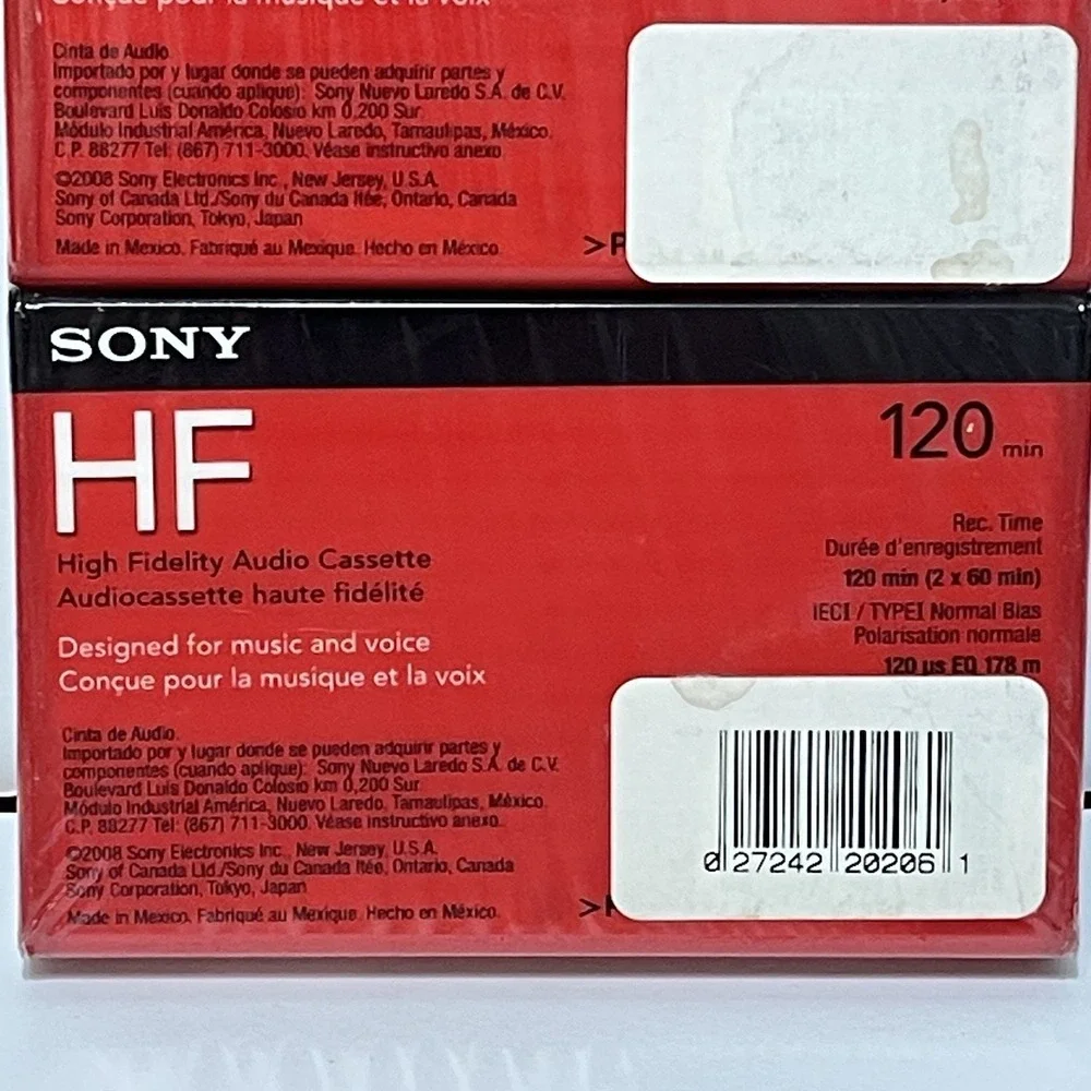 Lot of 2 New Sony HF 120-Minute-High Fidelity Normal Bias Audio Cassette Tapes